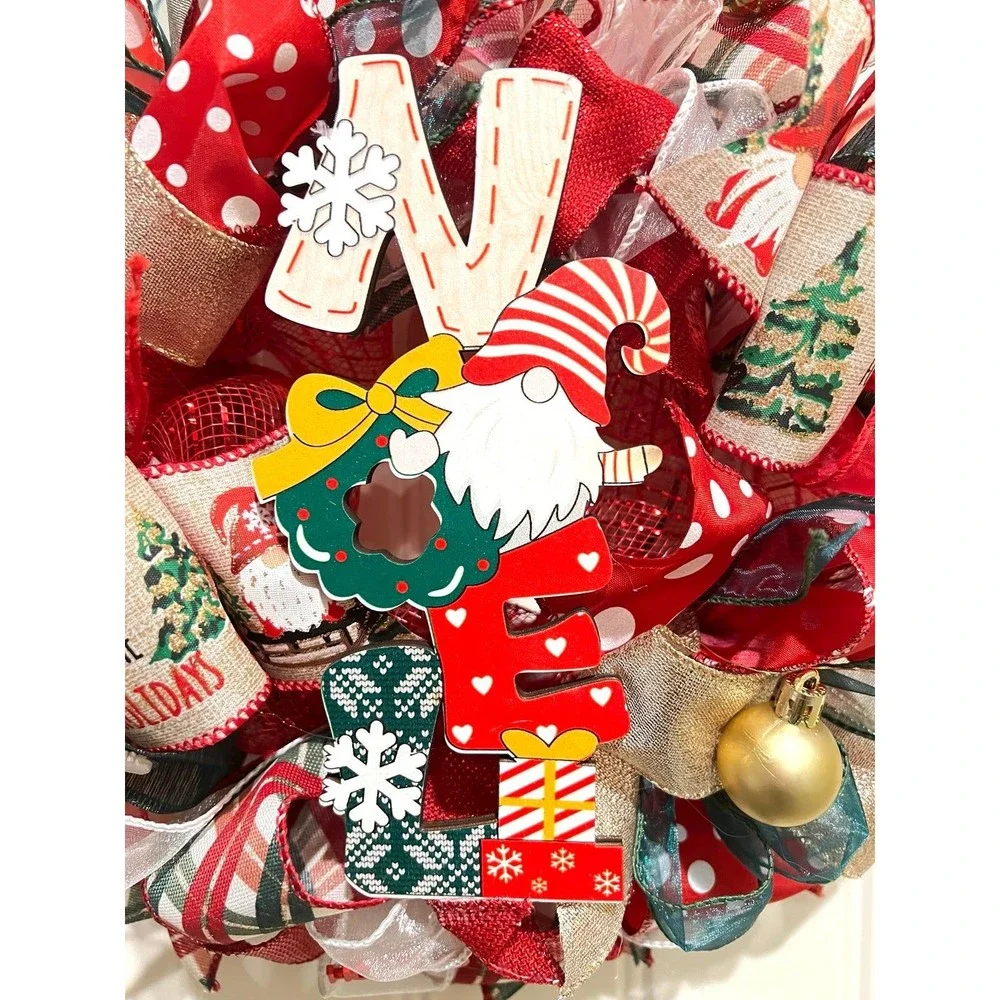Handmade 13 inch Christmas NOEL Gnome Ribbon Wreath MW3